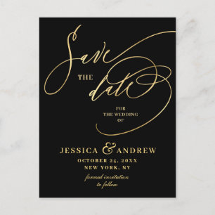 Golden Elegant Calligraphy Wedding Save the Date  Postcard