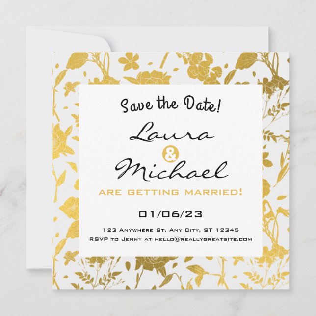 Golden Elegant Floral Wedding Invitation (Front)