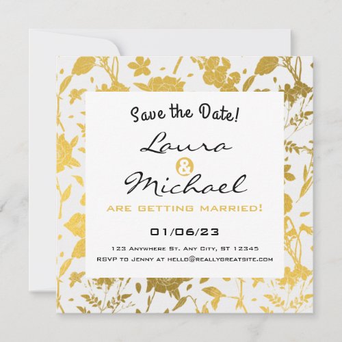 Golden Elegant Floral Wedding Invitation