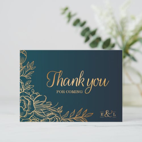 Golden Elegant Floral Wedding Thank You Card