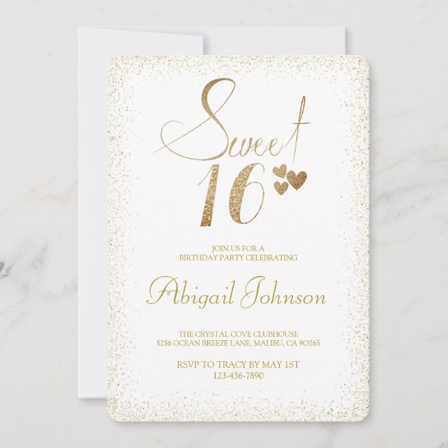 Golden Elegant Girls Sweet 16 Birthday  Invitation (Front)