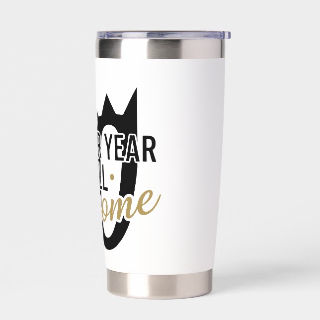 Golden Elegant Script "Awesome" Typography Black  Insulated Tumbler (Left)