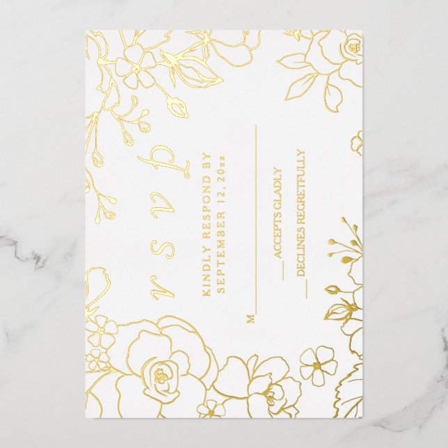 Golden Elegant Wedding RSVP Real Gold Foil Invitation (Front)