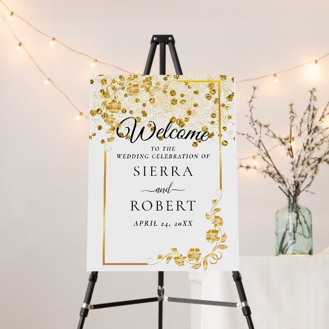 Golden Elegant Wedding Welcome Sign (In Situ (Stand))