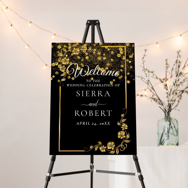 Golden Elegant Wedding Welcome Sign (In Situ (Stand))