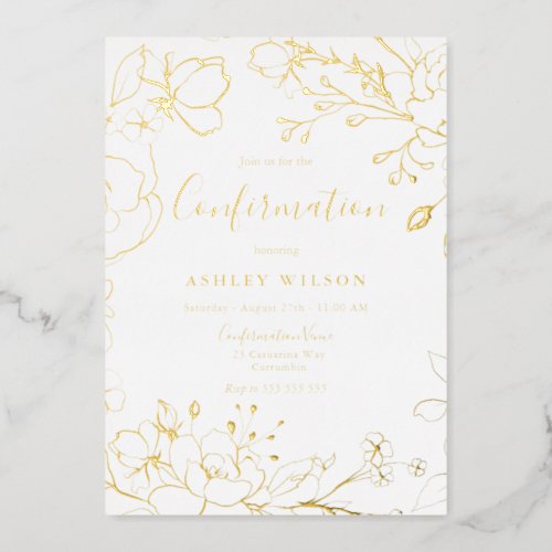 Golden Elegant White Modern Confirmation Real Gold Foil Invitation