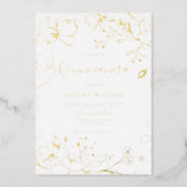 Golden Elegant White Modern Quinceanera Real Gold Foil Invitation (Front)