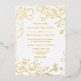 Golden Elegant White Modern Wedding Real Gold Foil Invitation