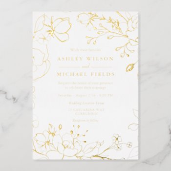 Golden Elegant White Modern Wedding Real Gold  Foil Invitation by Nicheandnest at Zazzle