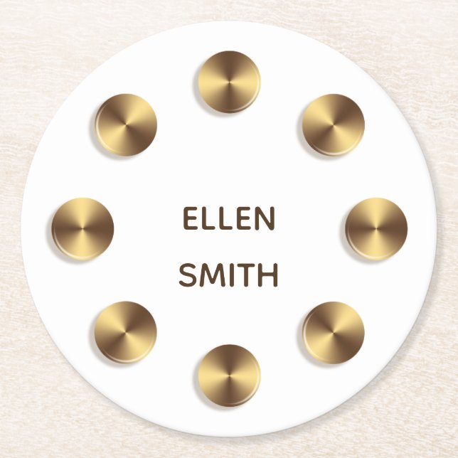 Golden element. Name. Round Paper Coaster (Front)