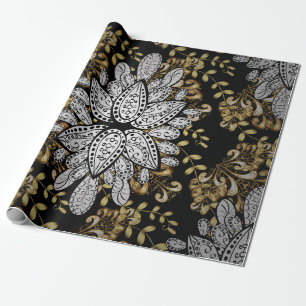 Golden element on black background. Golden black f Wrapping Paper
