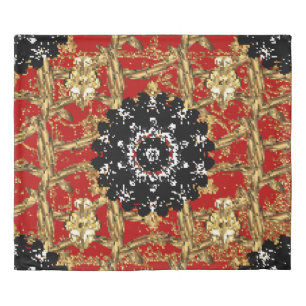 Golden element on red background. Vintage illustra Duvet Cover