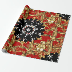 Golden element on red background. Vintage illustra Wrapping Paper
