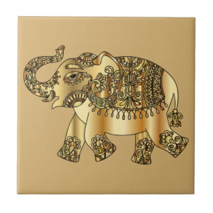 Golden Elephant Ceramic Tile