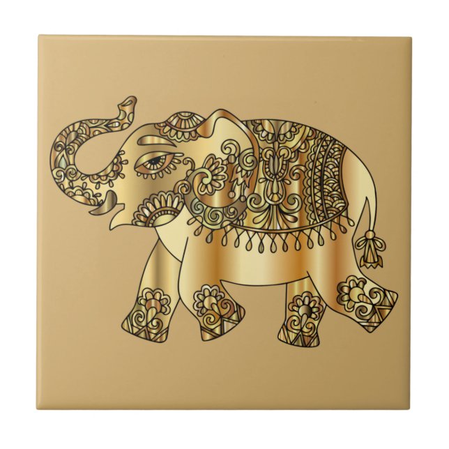 Golden Elephant Ceramic Tile (Front)
