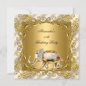 Golden Elephant Elite Cream Gold Birthday Party Invitation (Front)