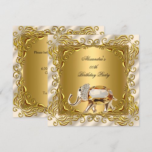 Golden Elephant Elite Cream Gold Birthday Party Invitations