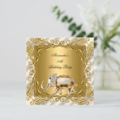 Golden Elephant Elite Cream Gold Birthday Party Invitation (Standing Front)