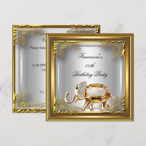 Golden Elephant Elite Elegant Birthday Party White Custom Announcement