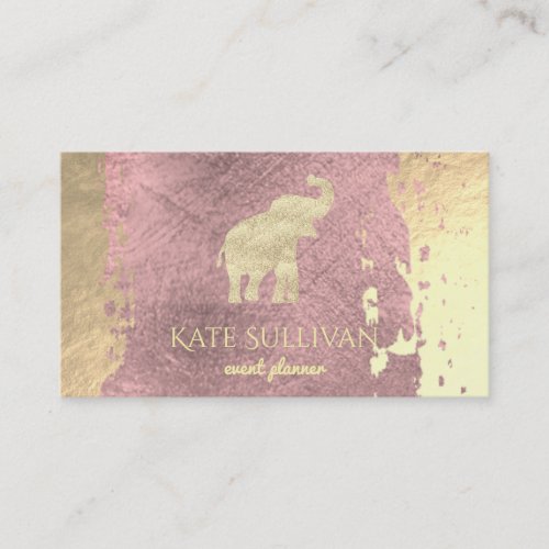 golden elephant on rose gold paint stroke business card