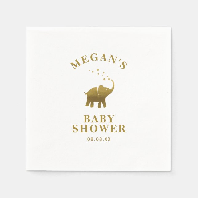 Golden Elephant White Baby Shower Napkins (Front)