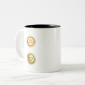 Golden elevator buttons for up and down Two-Tone coffee mug (Front Left)
