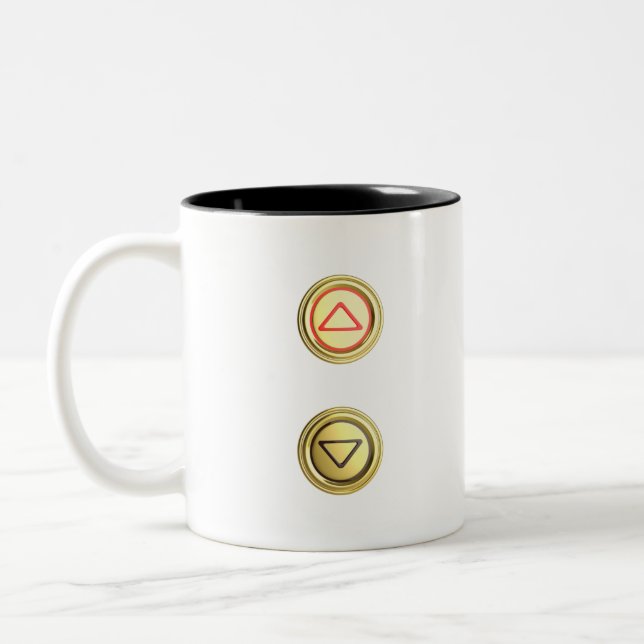 Golden elevator buttons for up and down Two-Tone coffee mug (Left)