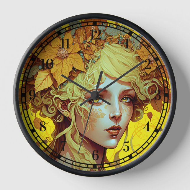 Golden Elf Fairy Fae Fantasy Art Clock (Front)