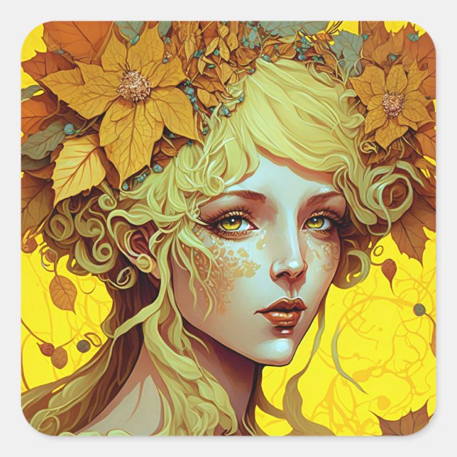Golden Elf Fairy Fae Fantasy Art Square Sticker (Front)