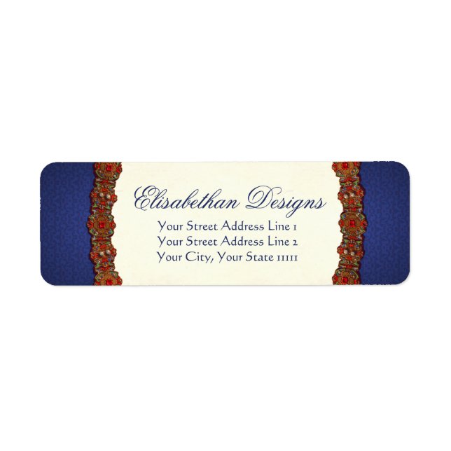 Golden Elizabethan Tudor Damask Jewel Label (Front)