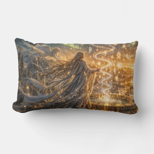 Golden Elven Fantasy Light – Impressionist Fantasy Lumbar Pillow (Front)