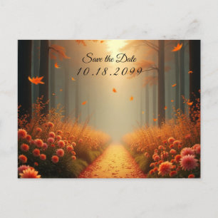 Golden Ember Autumn Woodland Stroll Holiday Postcard