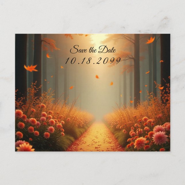 Golden Ember Autumn Woodland Stroll Holiday Postcard (Front)