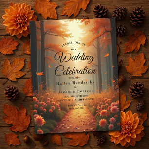 Golden Ember Autumn Woodland Stroll Invitation