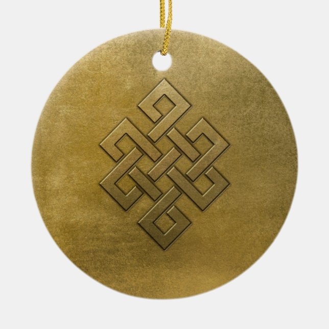 Golden Embossed Endless Knot Ceramic Ornament (Front)