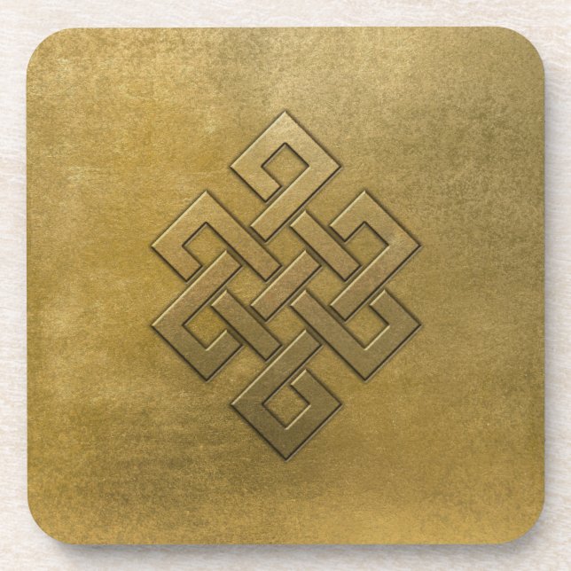Golden Embossed Endless Knot Drink Coaster (Front)