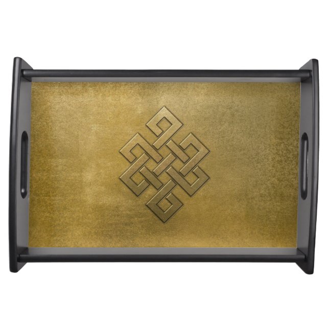 Golden Embossed Endless Knot Serving Tray (Front)