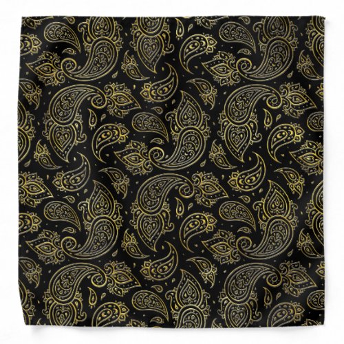 Golden Embossed Paisley pattern on black Bandana