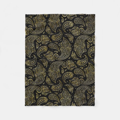 Golden Embossed Paisley pattern on black Fleece Blanket