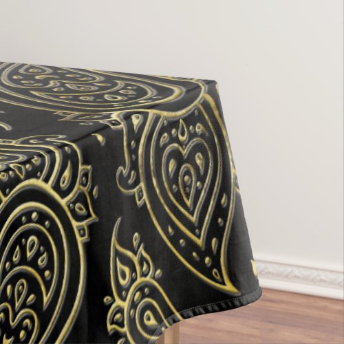 Golden Embossed Paisley pattern on black Tablecloth