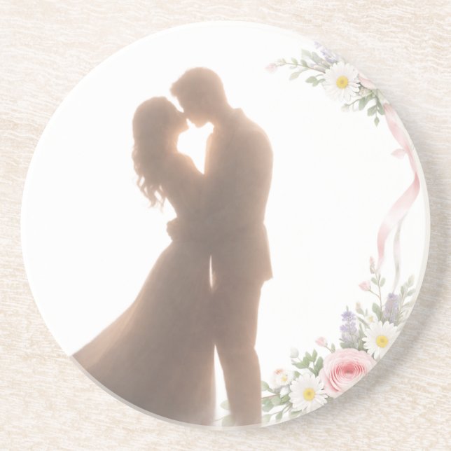 Golden Embrace at Sunset -  Romantic Coaster (Front)