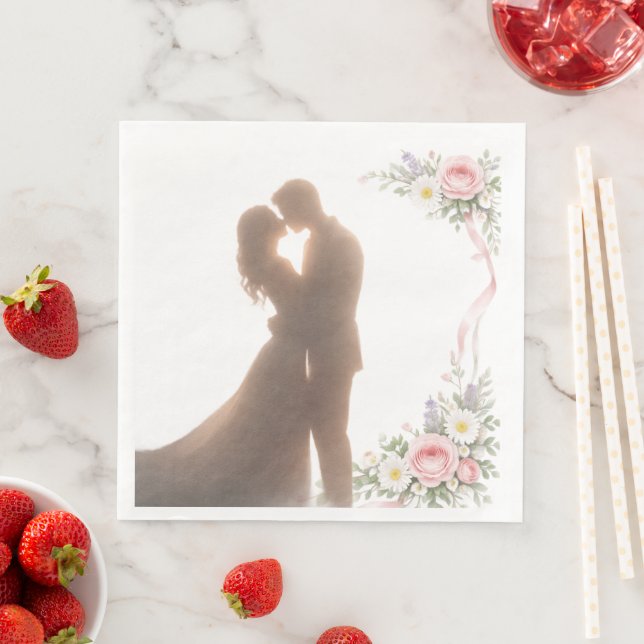 Golden Embrace at Sunset -  Romantic Paper Dinner Napkins (Insitu)