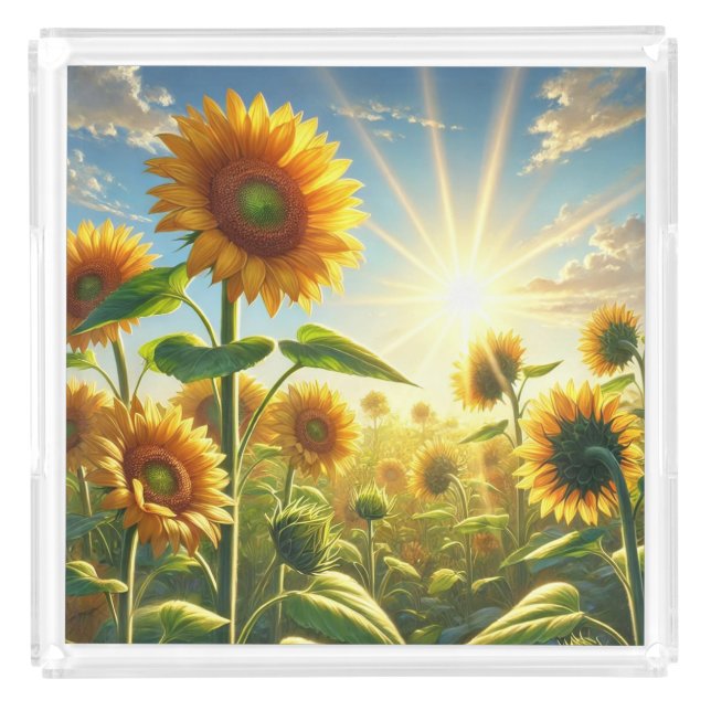 Golden Embrace Sunflower  Acrylic Tray (Front)