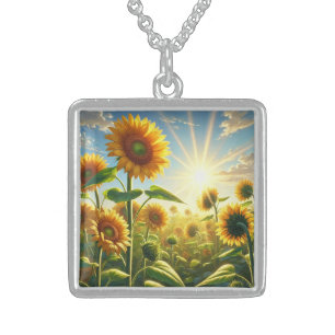 Golden Embrace Sunflower  Sterling Silver Necklace