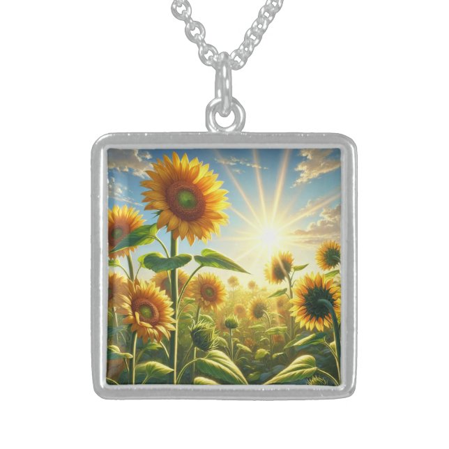 Golden Embrace Sunflower  Sterling Silver Necklace (Front)