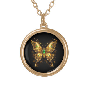 Golden Emerald Crystal Butterfly Gold Plated Necklace