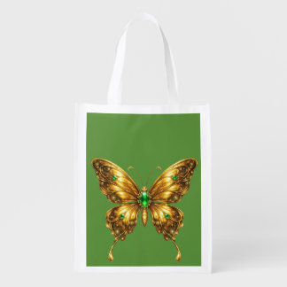 Golden Emerald Crystal Butterfly Grocery Bag