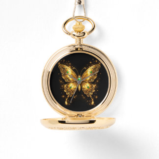Golden Emerald Crystal Butterfly Watch
