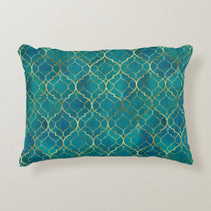 Golden Emerald Geometry Accent Pillow