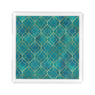 Golden Emerald Geometry Acrylic Tray